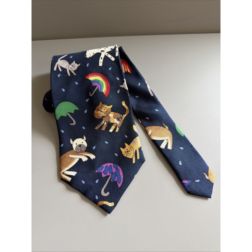 Save The Children-Mens necktie "Raining Pets" Cats & Dogs Silk Novelty Print
